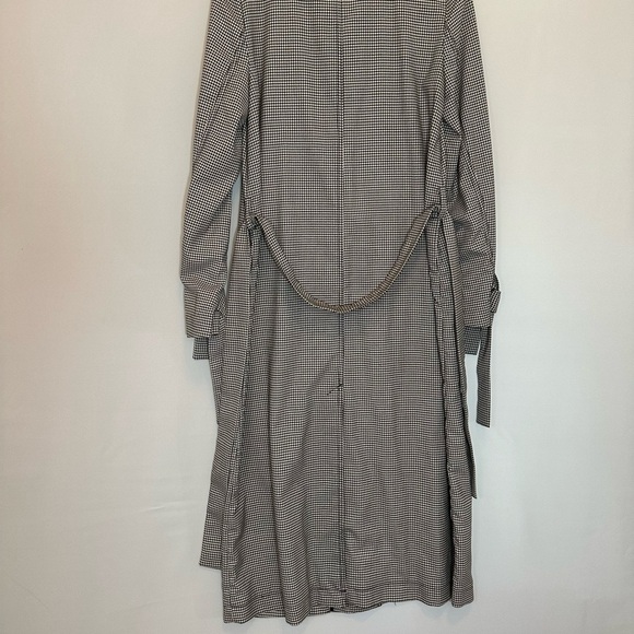 H&M Houndstooth Size 2 Long Trench Coat Belt Front Buttons Back Slit Pockets - Picture 15 of 16